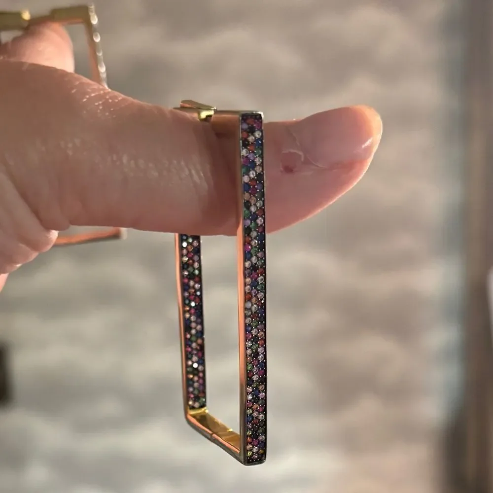 Statement yellow gold plated vintage rectangular earrings in 925 silver